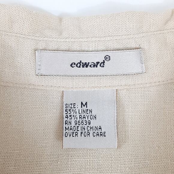 Vintage 1980s Linen Blend Tunic Top Lagenlook Bohemian Button Down M Festival - Picture 7 of 11